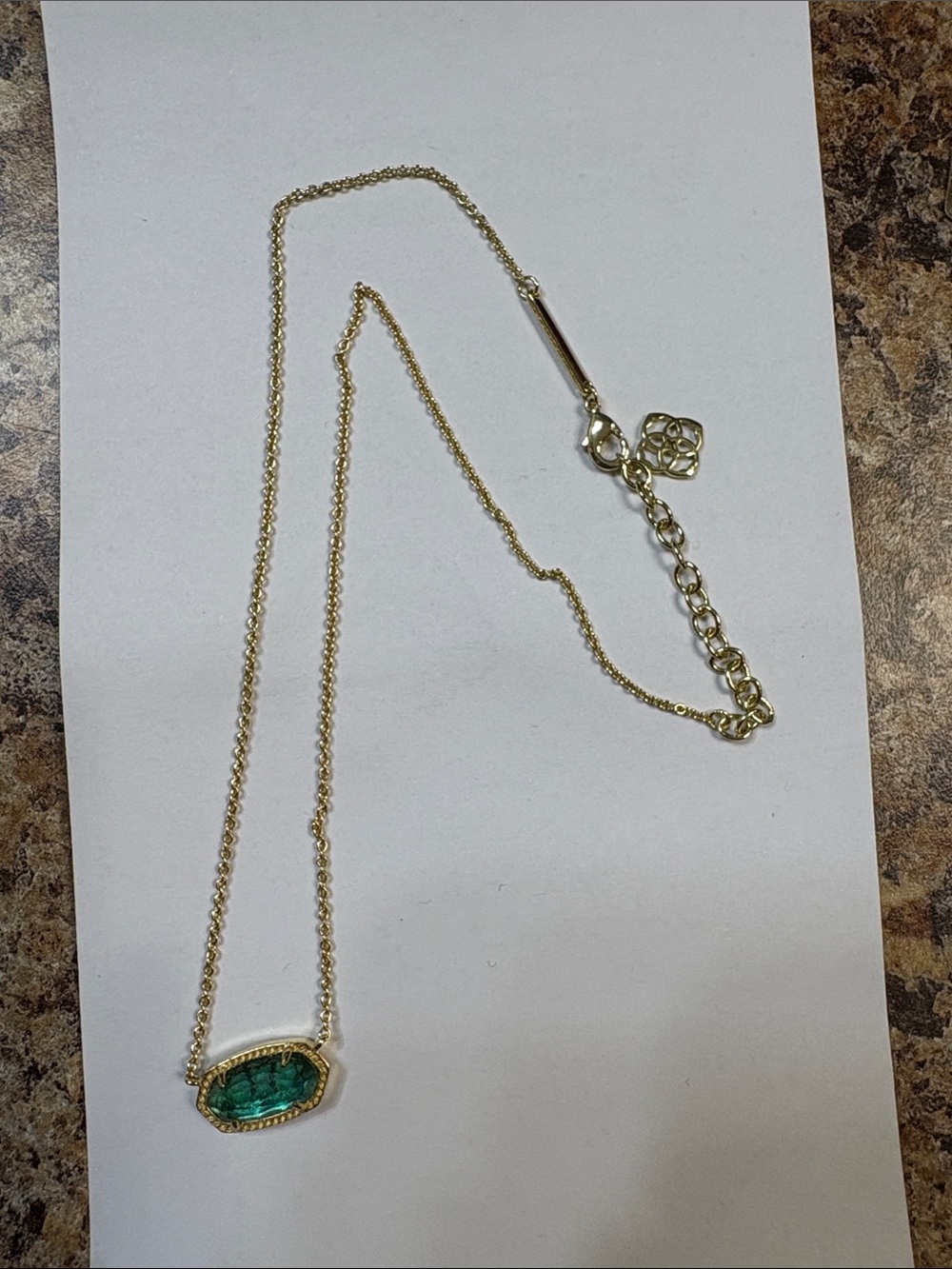 Kendra Scott Gold Necklace with Emerald Green Stone